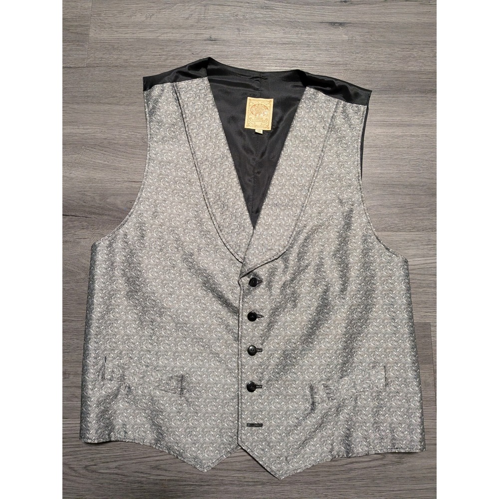 Wah Maker Men's Gray Diamond Print Western Frontier Formal Cowboy Vest Size XL